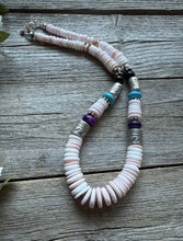 Load image into Gallery viewer, Sterling Silver Multi Stone Pink Conch Kokopelli Bead Necklace 18 Inch