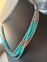 Load image into Gallery viewer, Sterling silver blue turquoise bead necklace 24 inch