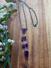 Load image into Gallery viewer, Navajo Sterling Silver Purple Spiny Oyster Lariat Chain Necklace C Shorty
