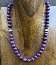 Load image into Gallery viewer, Sterling Silver Dyed Purple Sugilite Bead Necklace. 18 inch. Gift