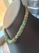 Load image into Gallery viewer, Sterling silver graduated bead green turquoise necklace 18 inch