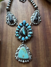 Load image into Gallery viewer, Navajo Sterling Silver Black Jack Kingman Turquoise Lariat Pearls Chain Necklace