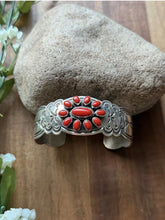 Load image into Gallery viewer, Navajo Native Sterling Silver Red Coral Cluster Cuff Bracelet Rew Dineh