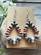 Load image into Gallery viewer, Sterling Silver Red Spiny Oyster Shell W Pearls Bead Loop Earrings. 2.4 Inch