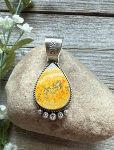 Navajo Sterling Silver Yellow Bumblebee Jasper Pendant RY Gift