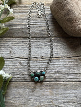 Load image into Gallery viewer, Navajo Sterling Silver Blue Turquoise Cluster Adjustable Chain Necklace K Yazzie