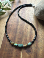 Load image into Gallery viewer, Sterling Silver Black Onyx Green Turquoise Nuggets Bead Necklace 18 inch Gift