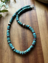 Load image into Gallery viewer, Sterling Silver Heishi Turquoise Purple Spiny Oyster Bead Necklace. 18 Inch