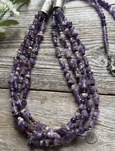 Load image into Gallery viewer, Sterling Silver Multi Strand Stone Purple Pearls Bead Necklace. 32 inch
