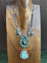 Load image into Gallery viewer, Navajo Sterling Silver Black Jack Kingman Turquoise Lariat Pearls Chain Necklace