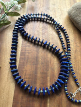 Load image into Gallery viewer, Long Sterling Silver Graduated Blue Lapis Turquoise Bead Necklace. 36 inch