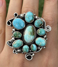 Load image into Gallery viewer, Native American Sterling Silver Blue Turquoise Ring. Size 9.5 Geneva