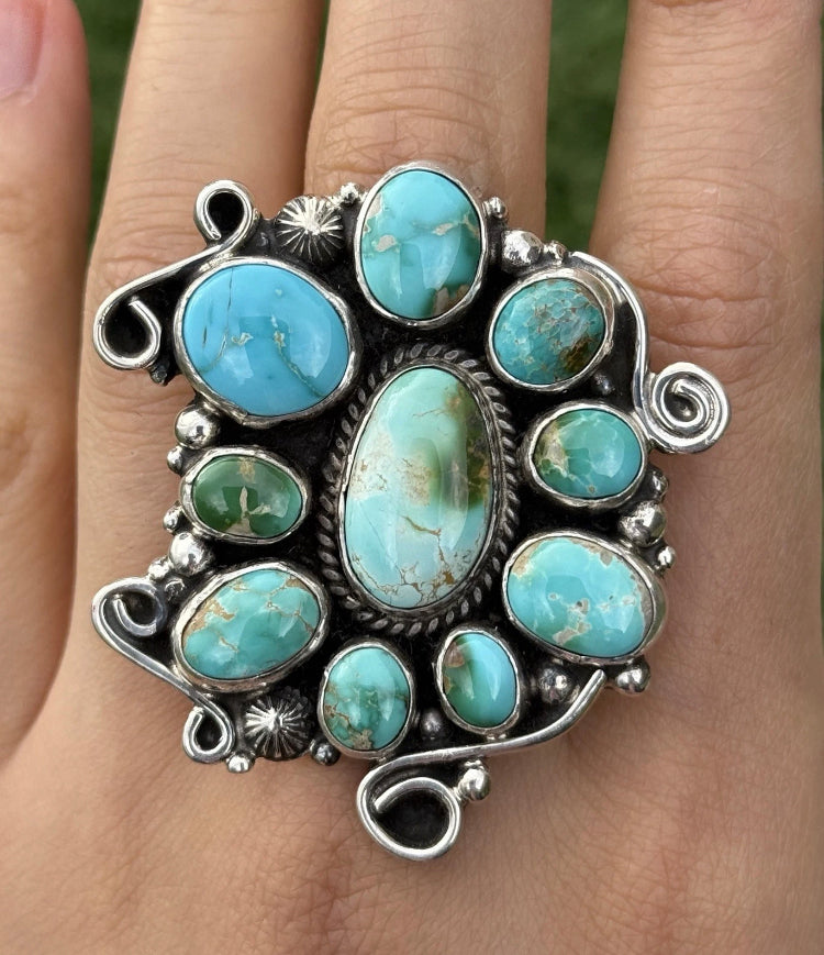 Native American Sterling Silver Blue Turquoise Ring. Size 9.5 Geneva