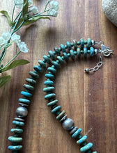 Load image into Gallery viewer, Sterling Silver Graduated Green Turquoise Rondelle Bead Necklace. 18 inch