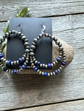 Load image into Gallery viewer, Southwestern Sterling Silver Blue Lapis Pearls Double Loop Earrings 2.5 Inch