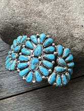 Load image into Gallery viewer, Vintage Pawn Navajo Sterling Silver Blue Turquoise Cluster Cuff Bracelet JW