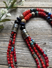 Load image into Gallery viewer, Tommy Rosita Singer T R Sterling Silver Multi Strand Red Coral Bead Necklace 28”