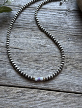 Load image into Gallery viewer, Sterling Silver 4mm Opal Gold Accents 16 Inch Bead Necklace Gift