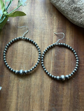 Load image into Gallery viewer, Southwestern Graduated Sterling Silver Pearls Bead Hoop Earrings. Gift. 3 Inch