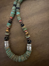Load image into Gallery viewer, Sterling silver green turquoise graduated necklace 22 inch