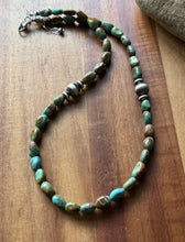 Load image into Gallery viewer, Sterling Silver Blue Green Turquoise Nuggets Pearls Bead Necklace. 18 inch Gift