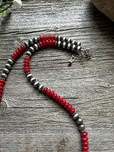 Load image into Gallery viewer, Southwestern 925 Sterling Silver Red Coral 6mm Pearls Bead Necklace 18 Inch