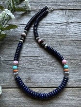 Load image into Gallery viewer, Sterling Silver Lapis Multi Stone Bead Necklace. 18 inch. Gift