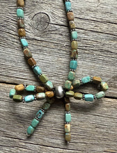 Load image into Gallery viewer, Bow Blue Green Turquoise Sterling Silver Pearls Bead Necklace. 18 Inch. Gift