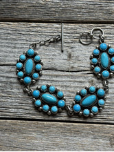 Load image into Gallery viewer, Navajo Native Sterling Silver Turquoise Cluster Chain Bracelet La Rose