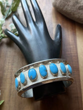 Load image into Gallery viewer, Navajo Native American Sterling Silver Blue Turquoise Row Cuff Bracelet PC