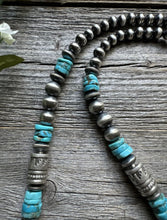 Load image into Gallery viewer, Sterling Silver Blue Turquoise W Pearls Bead Necklace. 22 inch