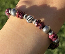 Load image into Gallery viewer, Purple Spiny Oyster 7 Inch Sterling Silver Pearls Bead Bracelet