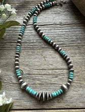 Load image into Gallery viewer, Blue Turquoise Multi Graduated Sterling Silver Pearls Bead Necklace 18 Inch
