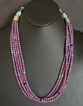 Load image into Gallery viewer, Sterling Silver Multi Strand Stone Purple Pearls Bead Necklace. 26 inch
