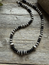 Load image into Gallery viewer, Black Onyx Multi Graduated Sterling Silver Pearls Bead Necklace 18 inch