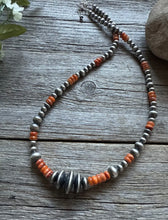 Load image into Gallery viewer, Sterling Silver Multi Bead Orange Spiny Oyster W Pearls Bead Necklace 18 inch
