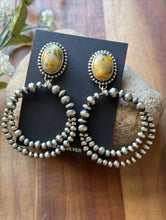 Load image into Gallery viewer, Navajo Sterling Silver Yellow Bumblebee Jasper Pearl Double Loop Earrings Etta