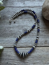 Load image into Gallery viewer, Sterling Silver Multi Bead Lapis W Pearls Bead Necklace. 18 inch. Gift