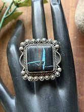 Load image into Gallery viewer, Navajo Sterling Silver Black Jack Turquoise Adjustable Ring Etta Enditto Gift
