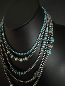 Lot of 5 Sterling Silver Turquoise Pearls Bead Necklaces Set. 16 - 24 inch. Gift