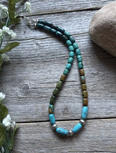 Load image into Gallery viewer, Sterling Silver Blue Green Turquoise Pearls Bead Necklace 18 inch Gift