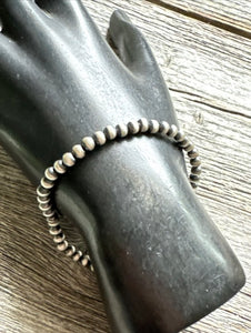 4mm 7 Inch Stretch Sterling Silver Oxidized Pearls Bead Bracelet Southwestern