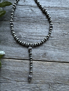 Southwestern Sterling Silver Lariat Y Pearls Bead Necklace 18 Inch