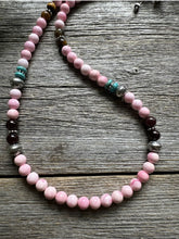 Load image into Gallery viewer, Southwestern 925 Sterling Silver Multi Stone Pink Conch Bead Necklace 18 Inch
