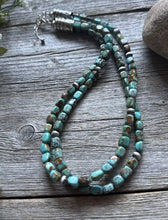 Load image into Gallery viewer, Sterling Silver Multi 2 Strand Blue Green Turquoise Bead Necklace. 18 inch