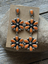 Load image into Gallery viewer, Navajo 925 Sterling Silver Orange Spiny Oyster  Cluster Handmade Earrings LY