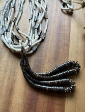 Load image into Gallery viewer, Native American Sterling Silver White Brown Heishi Shell Jackla Bead Necklace 32