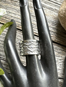 Sunshine Reeves 925 Sterling Silver Stamped Ring. Navajo Size 9.5 Handmade