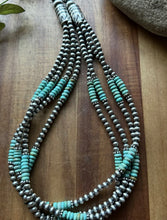 Load image into Gallery viewer, Sterling Silver Multi Strand Turquoise Pearls Bead Necklace 20 Inch