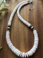Load image into Gallery viewer, Southwestern Sterling Silver Graduated Pink Conch Bead Necklace. 18 Inch. Gift